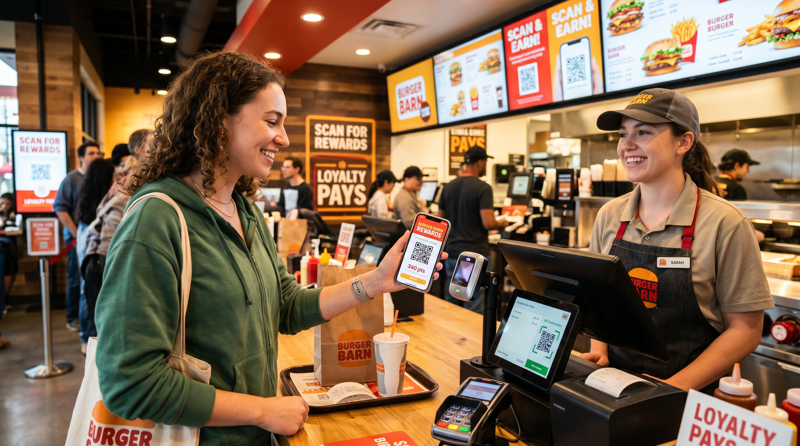 QSR customer scanning a loyalty rewards app to earn points